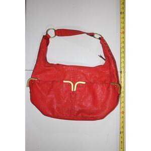 Vintage Galian New York Red Leather Hobo Bag Gold Hardware Studded Strap